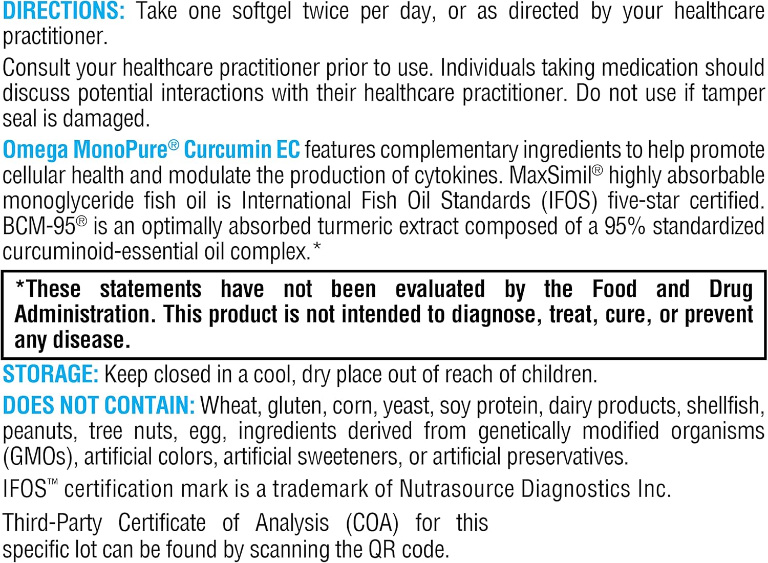 XYMOGEN Omega MonoPure Curcumin EC - Fish Oil with Increased DHA and EPA Bioavailability + Turmeric Extract - Omega-3 Supplement for Supporting Cytokine Balance (30 Softgels)
