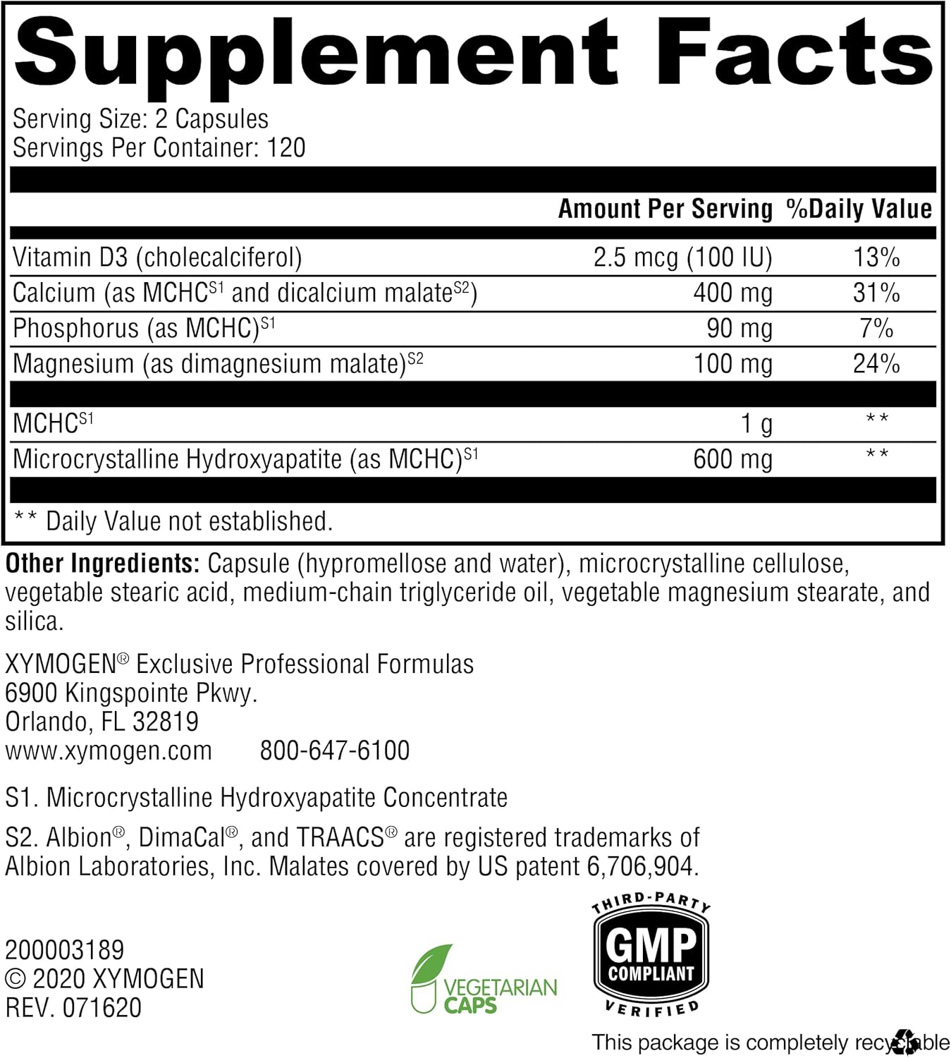 XYMOGEN Ossopan MD - Comprehensive Bone Support Formula - Calcium Supplement with Microcrystalline Hydroxyapatite, Phosphorus, Vitamin D3, and Magnesium Malate (240 Capsules)