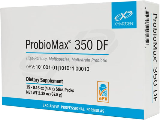 XYMOGEN ProbioMax 350 DF: Dairy-Free High Potency Probiotic, 18 Strains, 350 CFU, Immune + Gut Health, 15 Single Serve Stick Packs