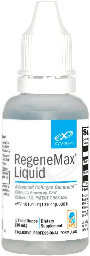 XYMOGEN RegeneMax Liquid: Advanced Collagen Booster with Choline-Stabilized Orthosilicic Acid for Bone Health, Anti-Aging, Hair, and Nails - 1 fl oz