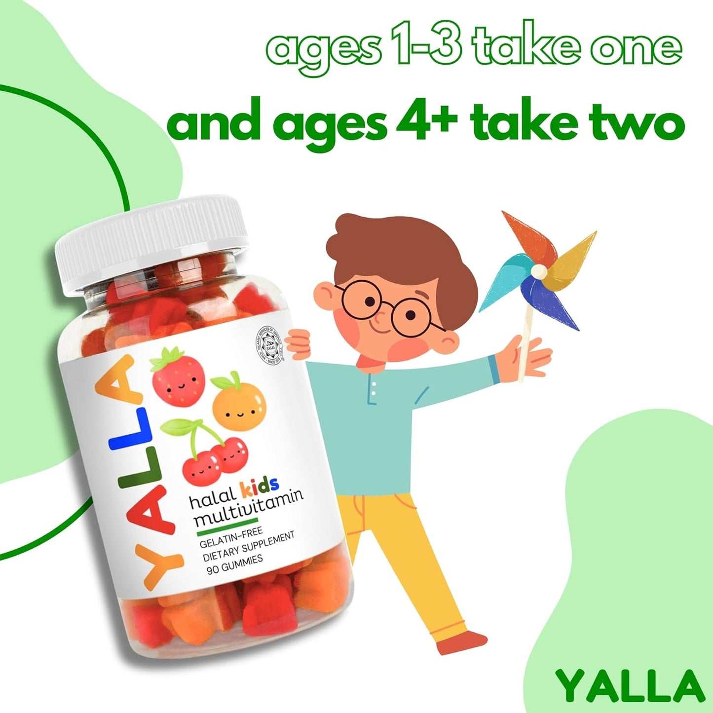 YALLA Halal Kids Multivitamin Gummies: Immunity & Energy Boost, 45-90 Days Supply, Vitamin C, D3, Zinc, B6, B12, ISA Certified - BoostGo Australia