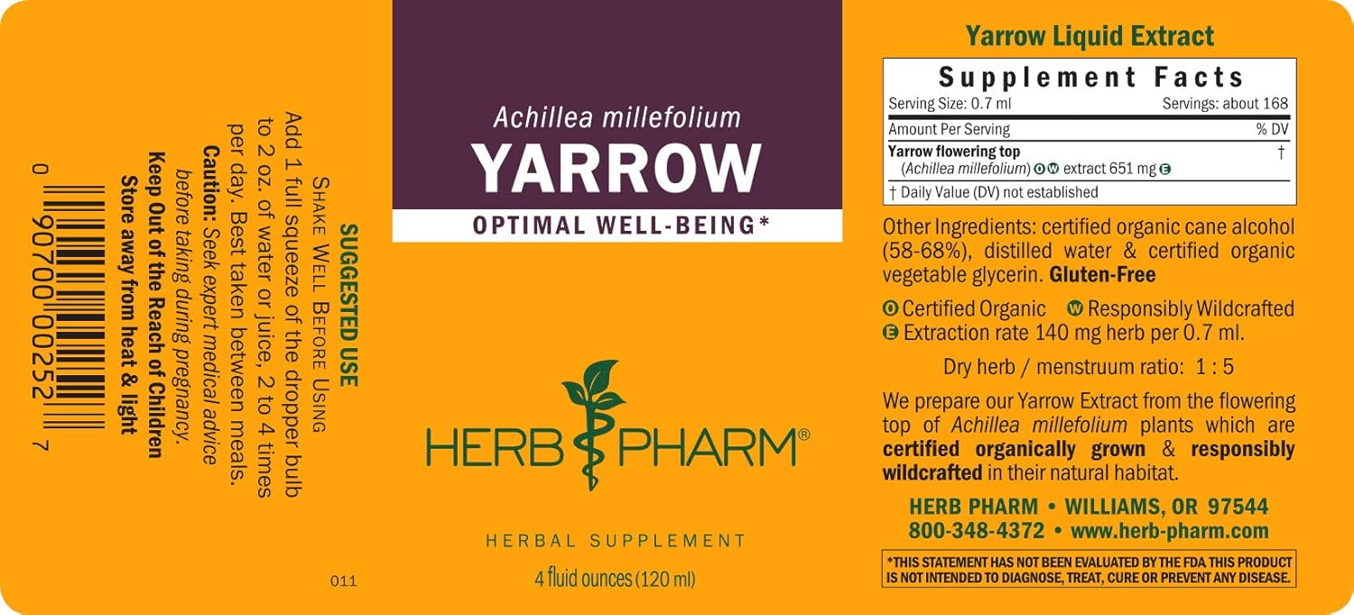 Yarrow Flowering Tops Liquid Extract by Herb Pharm - 4 Ounce Bottle