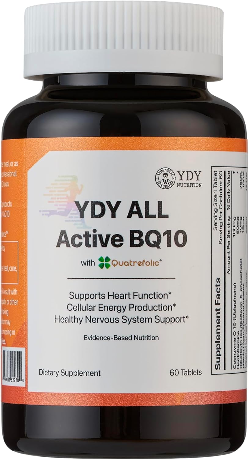 YDY Nutrition All Active BQ10 - CoQ10 100mg with Vitamin B Complex - Promotes Heart Health and Cellular Energy - 60 Tablets