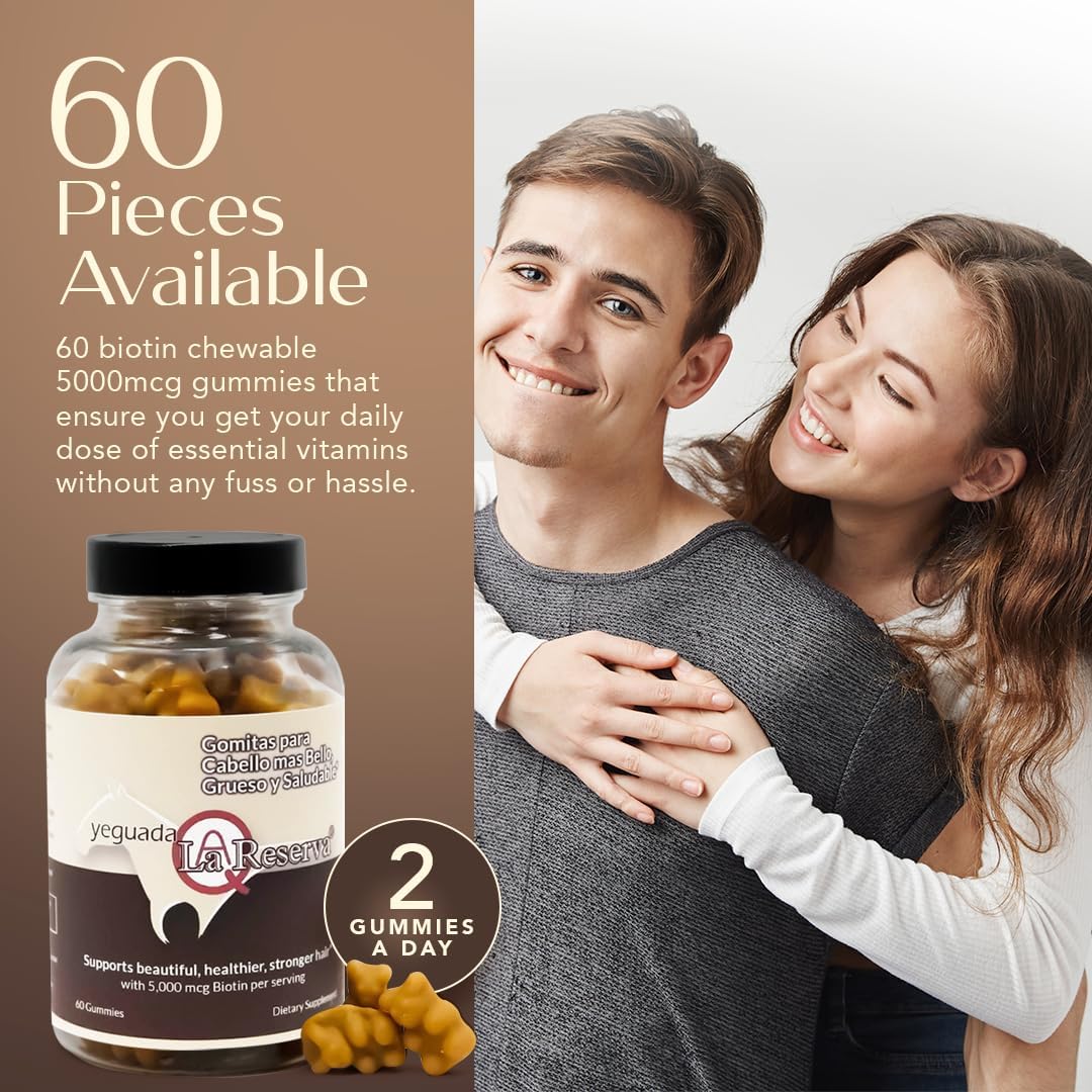 Yeguada La Reserva Hair, Skin, and Nails Gummies - 5000 mcg Biotin, Vitamin E & C - 60 Pieces