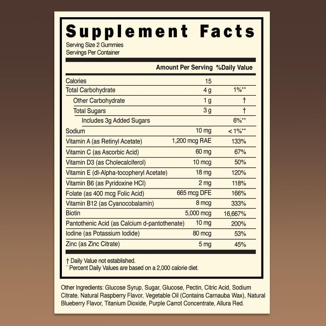 Yeguada La Reserva Hair, Skin, and Nails Gummies - 5000 mcg Biotin, Vitamin E & C - 60 Pieces