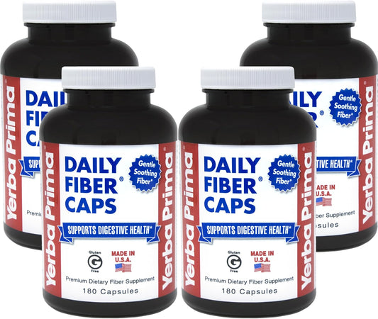 Yerba Prima Daily Fiber Capsules 720ct - Soluble & Insoluble Fiber Supplement for Colon Cleanse & Gut Health - Vegan & Non-GMO