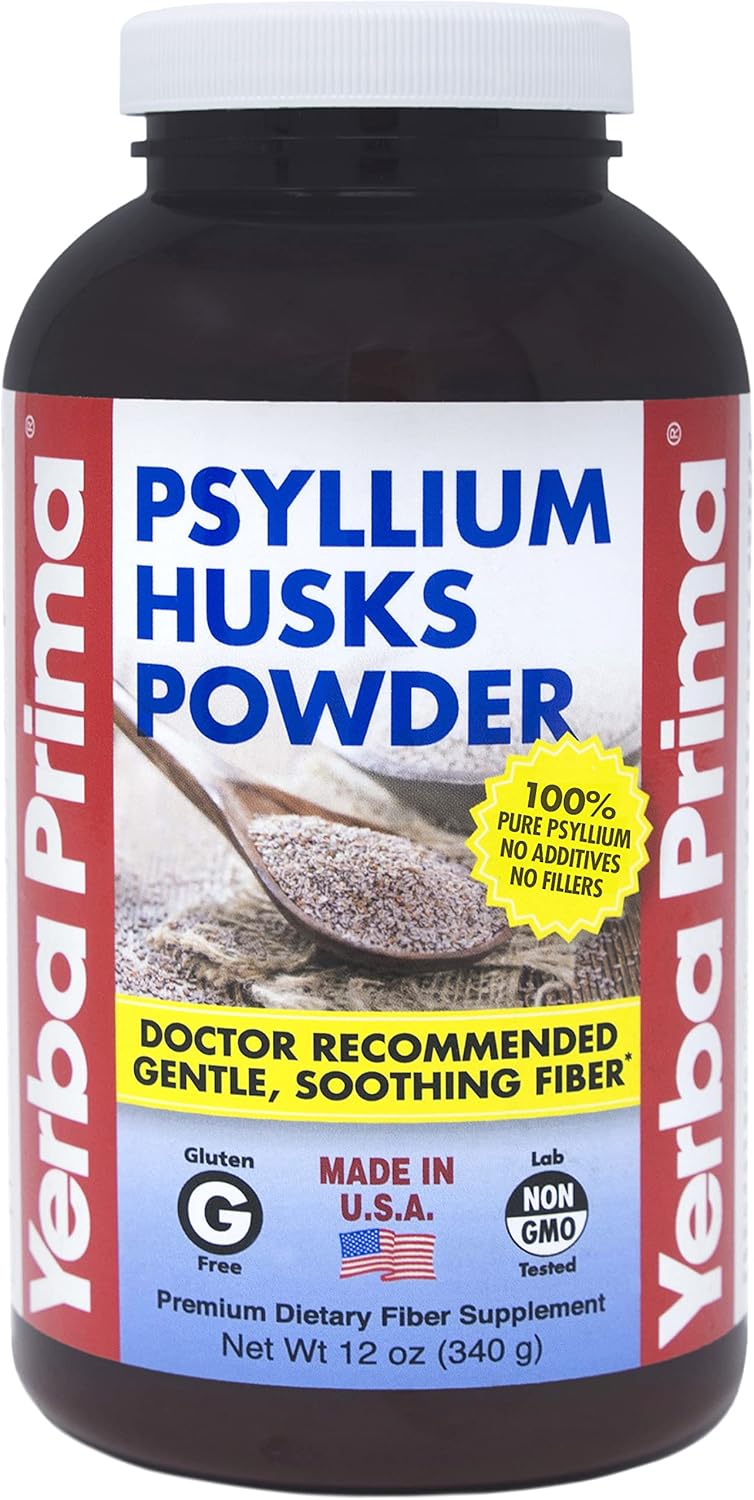 Yerba Prima Psyllium Husks Powder 12 oz - Natural Fiber Supplement for Gut Health - Colon Cleanser with Vegan, Non-GMO, Gluten-Free Ingredients