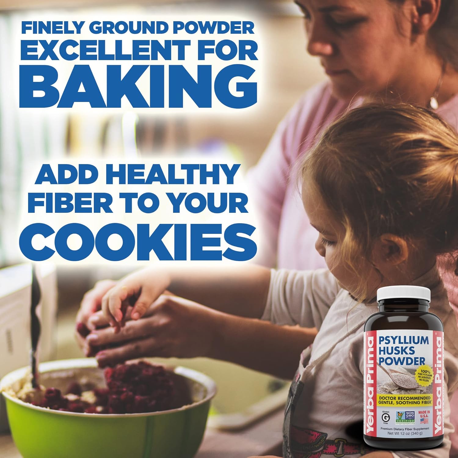 Yerba Prima Psyllium Husks Powder 12 oz - Natural Fiber Supplement for Gut Health - Colon Cleanser with Vegan, Non-GMO, Gluten-Free Ingredients