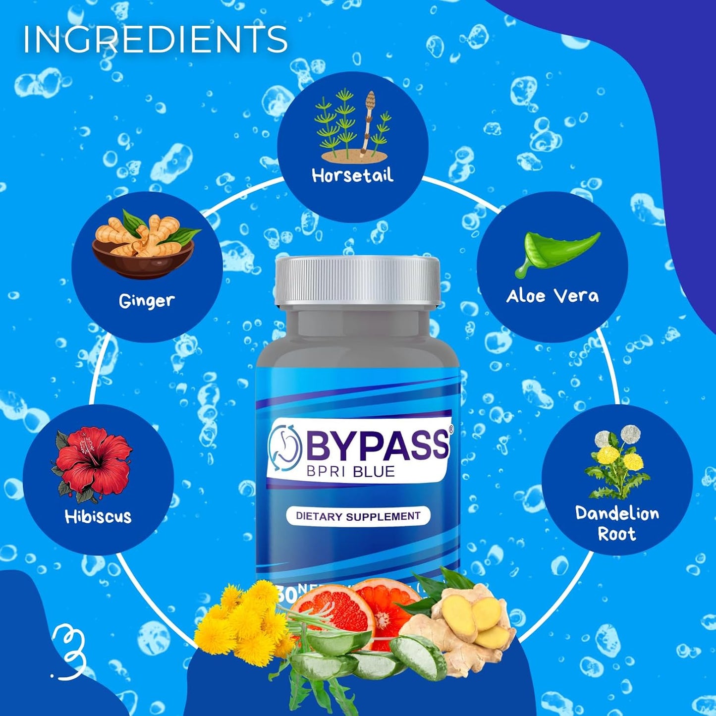 YERBERO Bypass BPRI Blue Capsules - Enhanced with Aloe Vera, Ginger, Sarsaparilla Root, Green Tea, Dandelion, Horsetail - 30 Capsules, 500mg.