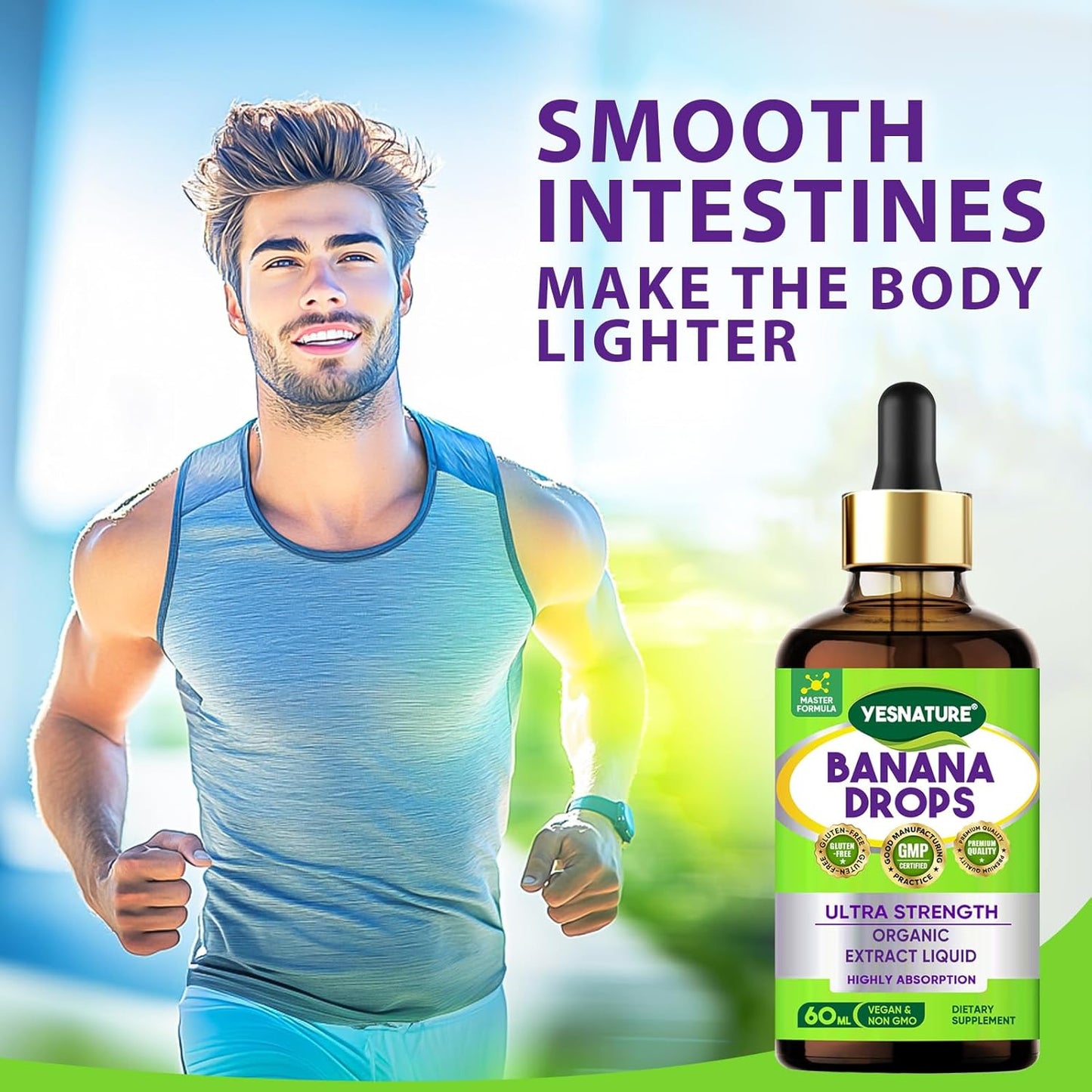 YESNATURE Ultra Strength Banana Drops for Gut Health and Detox - Natural Liquid Supplement