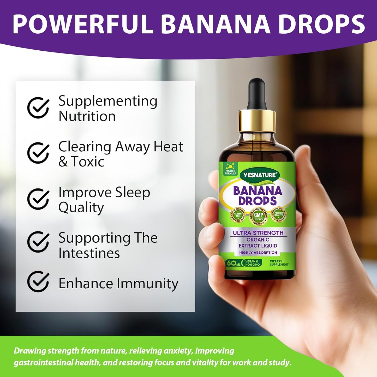 YESNATURE Ultra Strength Banana Drops for Gut Health and Detox - Natural Liquid Supplement