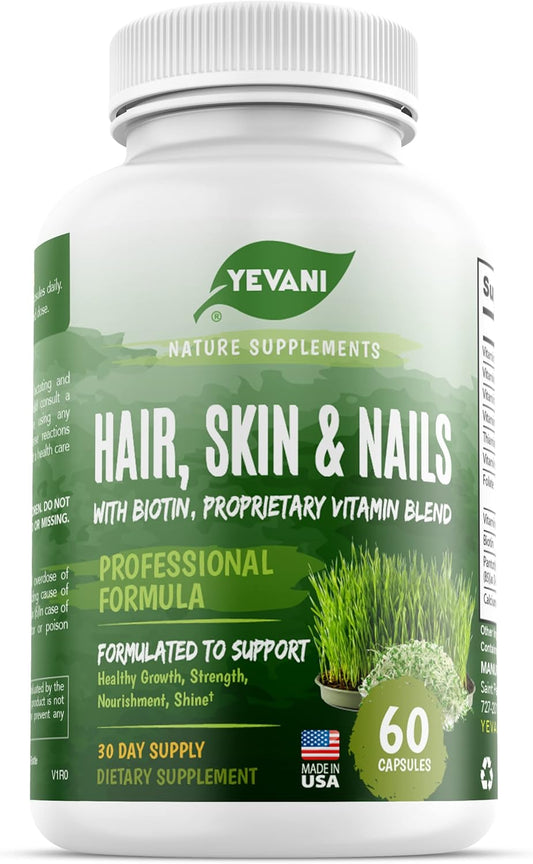 YEVANI 100% Pure Hair, Skin, and Nails Vitamins with Biotin for Radiant Beauty and Health