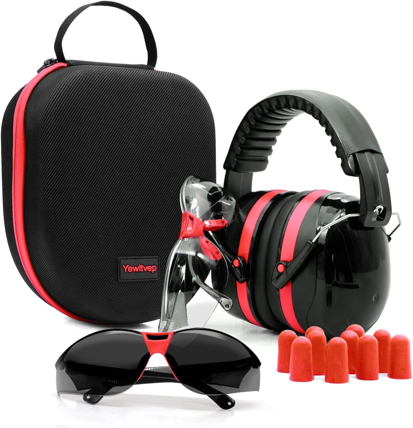 Yewltvep Complete Shooting Range Ear Protection Kit with Earmuffs, Glasses, Earplugs, and Case