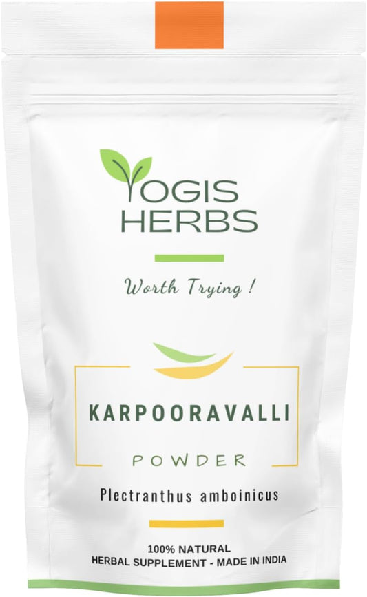 YOGIS HERBS Karpooravalli Herbal Powder - All-Natural Supplement for Respiratory, Digestive Health & Nutrition (3.5 oz)