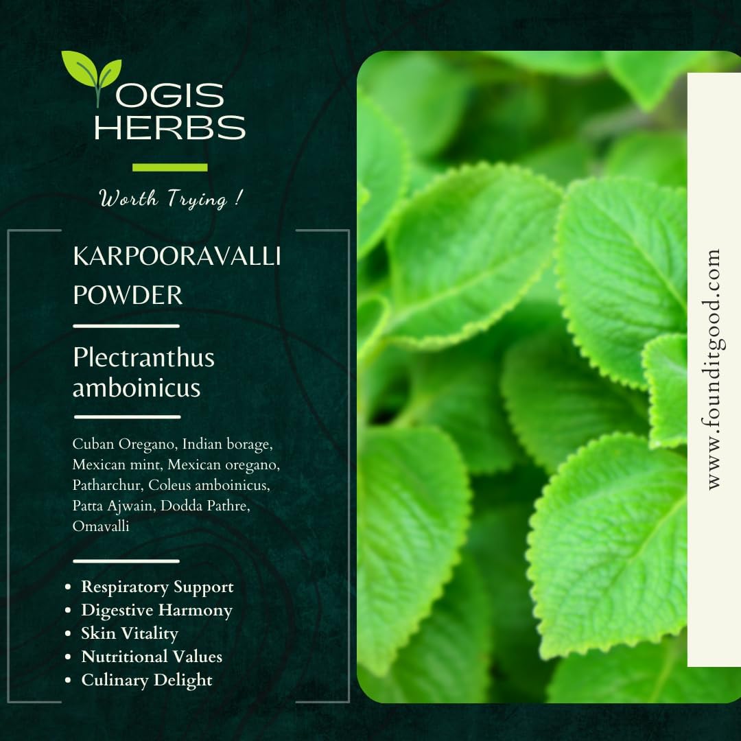 YOGIS HERBS Karpooravalli Herbal Powder - All-Natural Supplement for Respiratory, Digestive Health & Nutrition (3.5 oz)