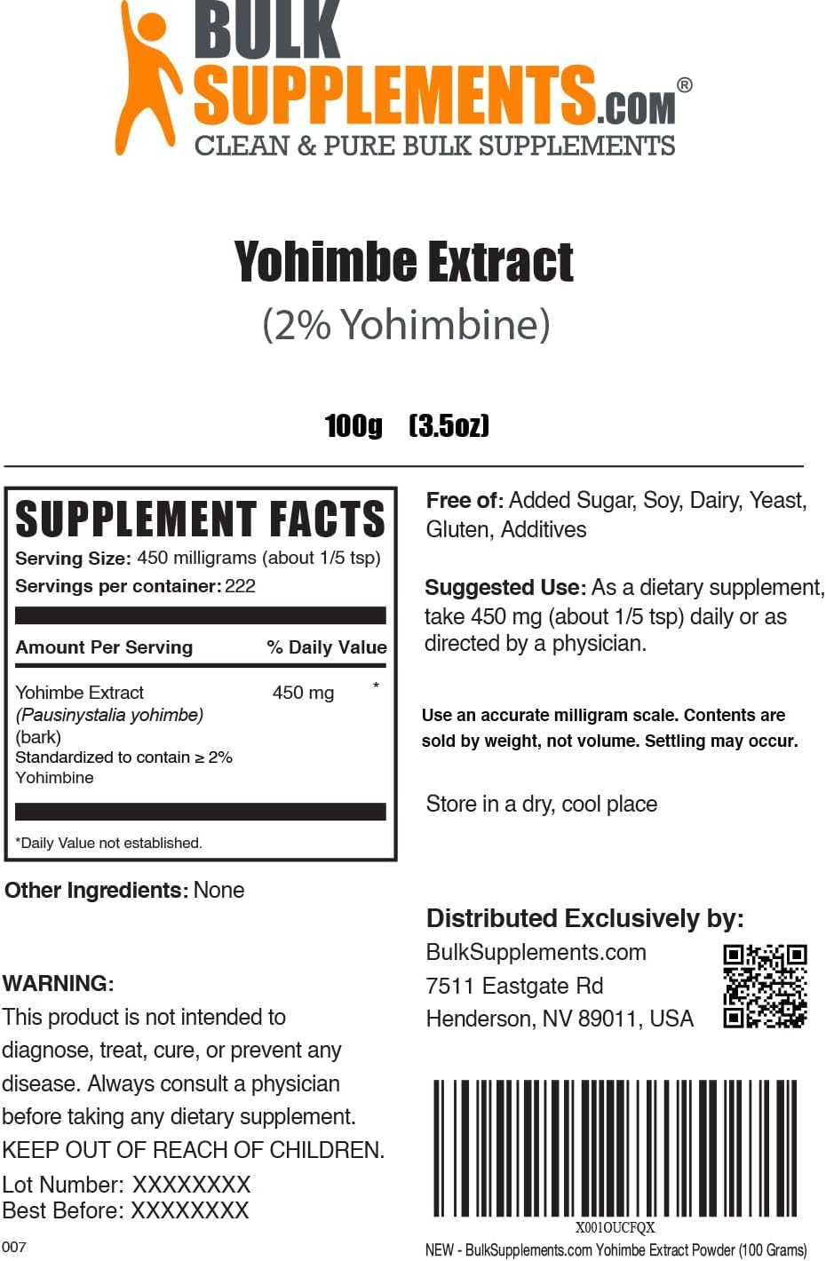 Yohimbe Extract Powder - Herbal Supplement, Gluten Free, 450mg per Serving - BulkSupplements.com Yohimbe Bark Powder