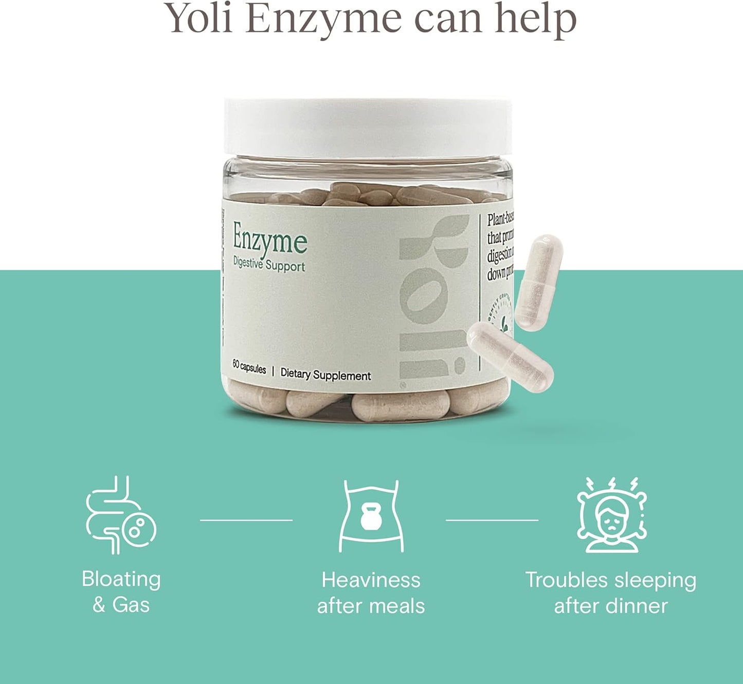 Yoli® Enzyme Digestive Supplement for Gut Health - 60 Count Digestive Enzymes for Women and Men