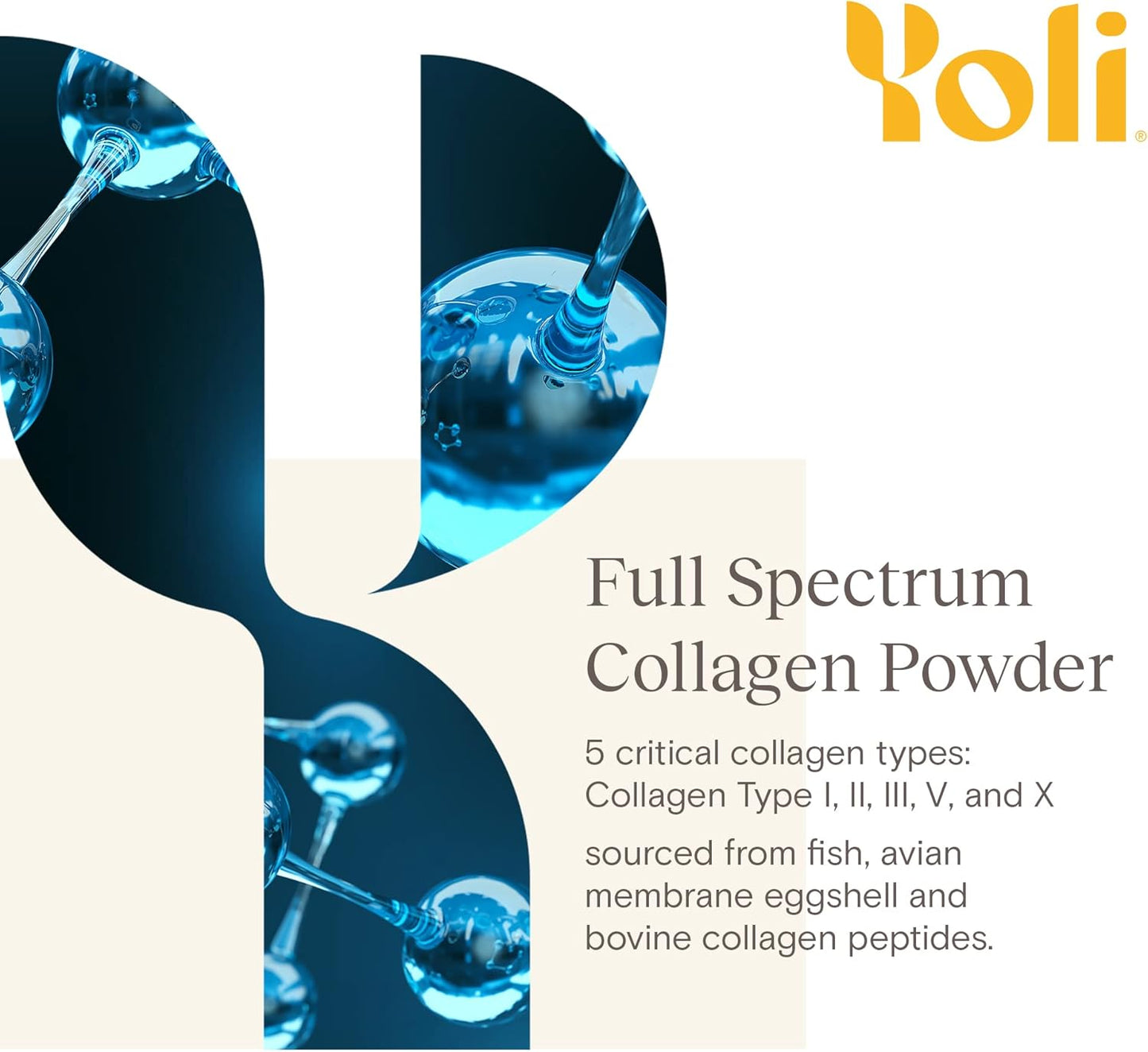 Yoli® Multi Collagen Protein Powder with Hyaluronic Acid - Collagen Supplements for Women and Men - Types I, II, III, V, and X