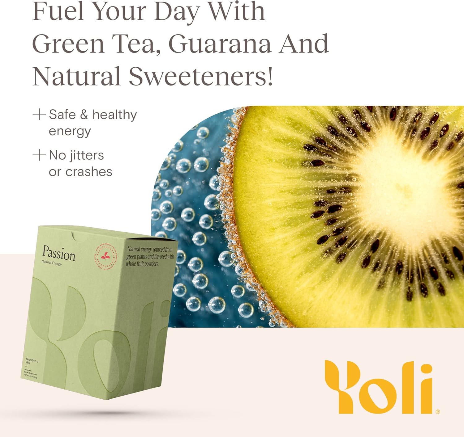 Yoli® Passion Energy Drink Powder Mix - 30 Packets, Strawberry Kiwi Flavor - Natural Endurance & Stamina Boost