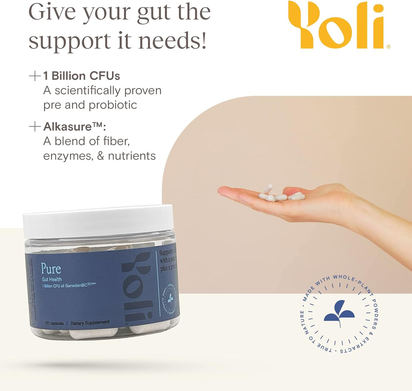 Yoli® Pure Probiotics Capsules - Digestive Health Supplements for Men and Women - 1 Billion CFUs