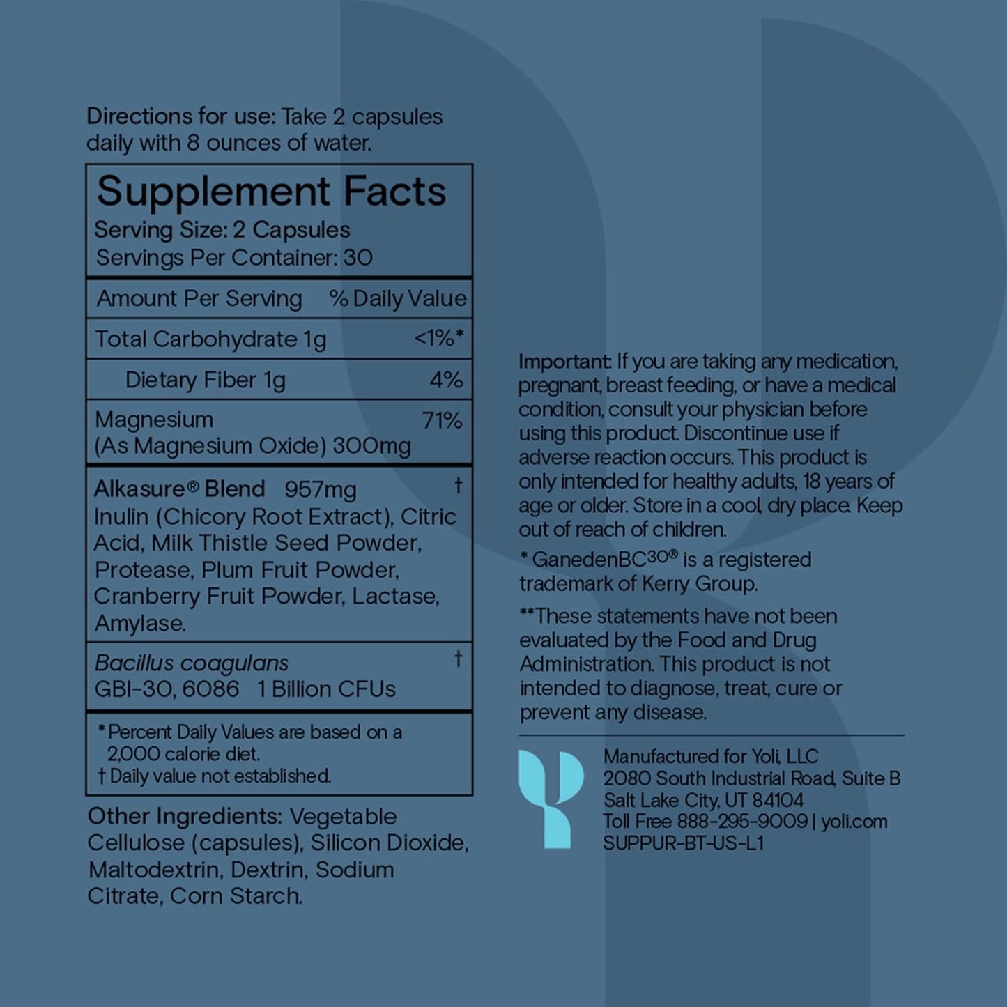 Yoli® Pure Probiotics Capsules - Digestive Health Supplements for Men and Women - 1 Billion CFUs
