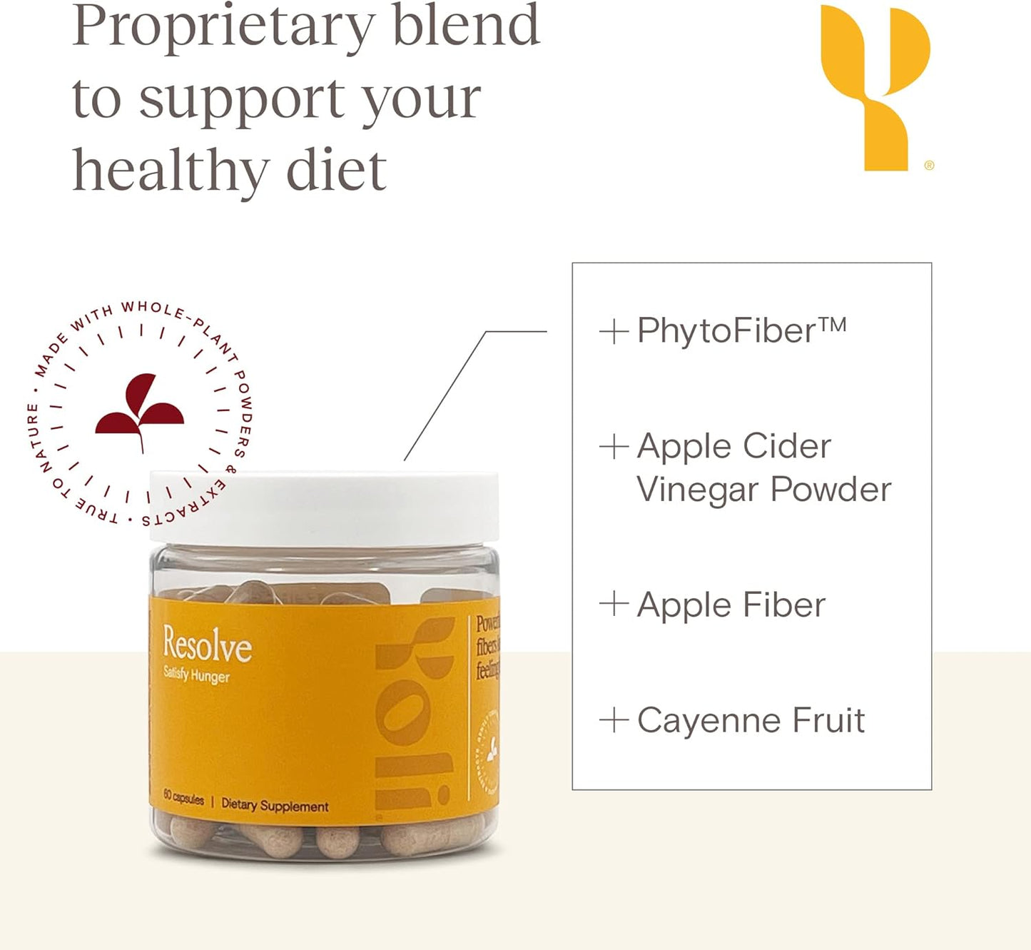 Yoli Resolve PhytoFiber Capsules with Apple Cider Vinegar Powder and Glucomannan for Digestive Health