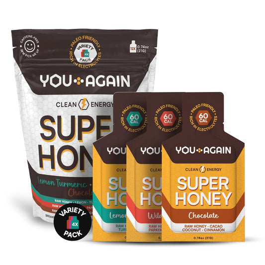 You Again Super Honey Packets - Variety | Clean Energy Gel for Cycling, Running, and Endurance | Paleo & Carnivore Snack | Gluten-Free | 12 Count USA-Made