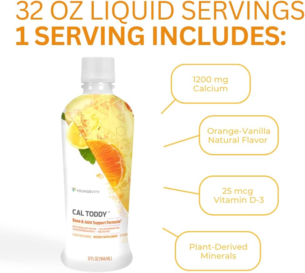 Youngevity Cal Toddy™ Liquid Supplement - High Potency Calcium, Magnesium, Vitamins D-3, Zinc, Copper, Potassium, Boron, Trace Minerals - Bone Health Support - 32 Fl Oz