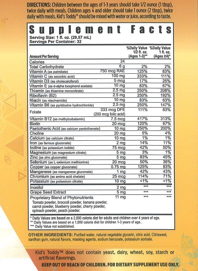 Youngevity Kid's Toddy™ - Mega Multivitamin for Kids 2+ - 14 Vitamins, 10 Minerals, Phytonutrient Blend - Highly Absorbable - Orange Flavor - 32 Fl Oz
