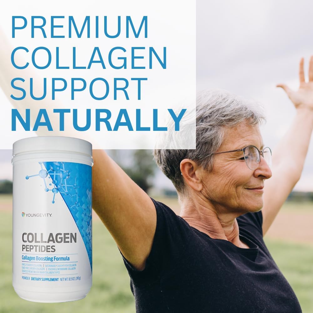 Youngevity Multi-Collagen Peptides Powder with Fulvic - Grass-Fed, Marine, Chicken, & Eggshell - Hair, Skin, Nails, Joint, Bone Support - 11.4 oz - BoostGo Australia