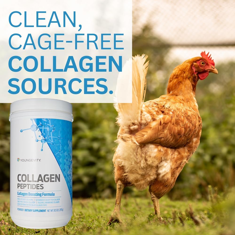 Youngevity Multi-Collagen Peptides Powder with Fulvic - Grass-Fed, Marine, Chicken, & Eggshell - Hair, Skin, Nails, Joint, Bone Support - 11.4 oz - BoostGo Australia