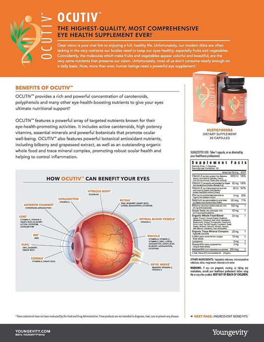 Youngevity Ocutiv Eye Health Supplement - 30 Capsules for Optimal Vision and Nutrition