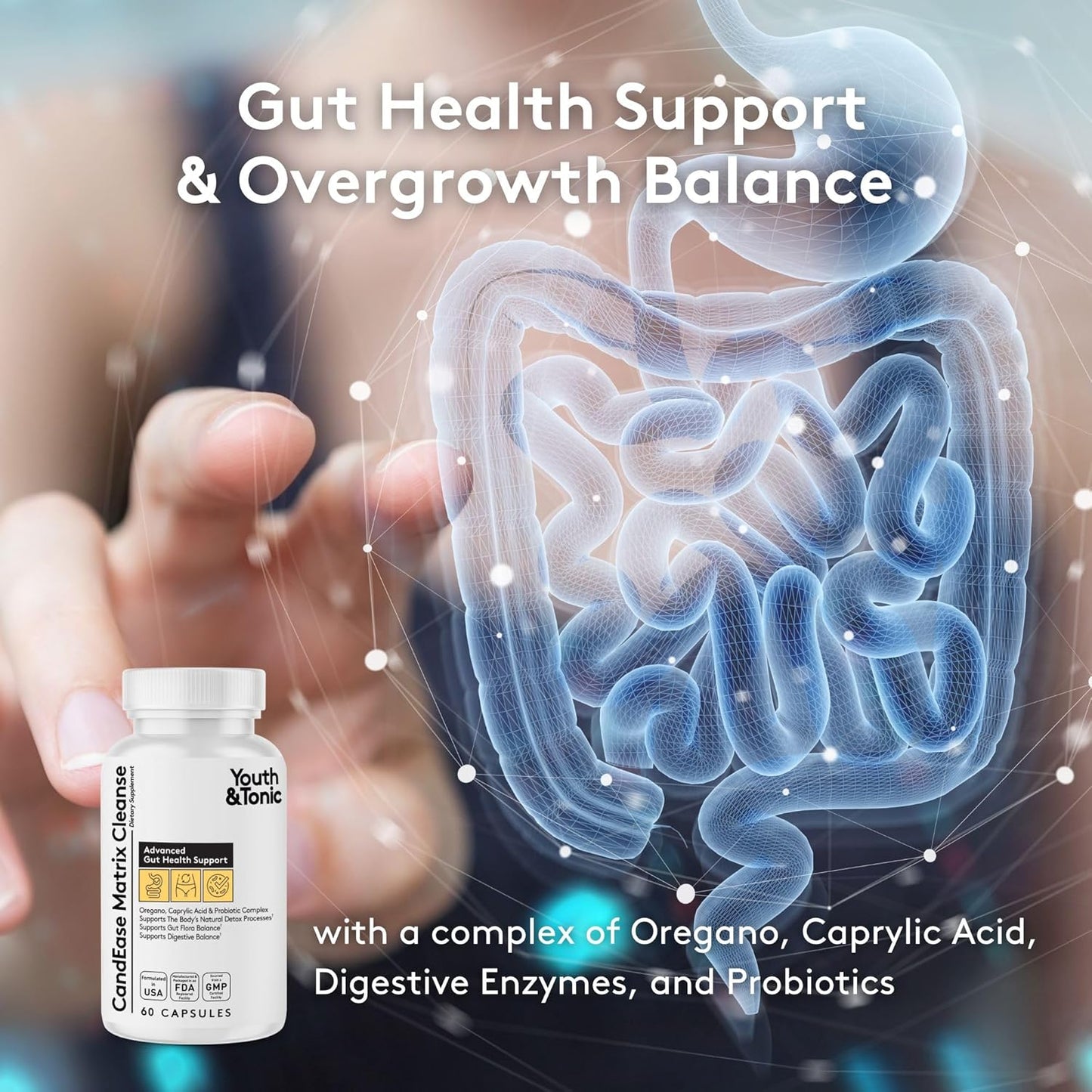 Youth & Tonic Body Detox & Cleanse with Liver Support - 180 Pills for Men & Women, Kidney & Colon Cleanse, CandEase Matrix