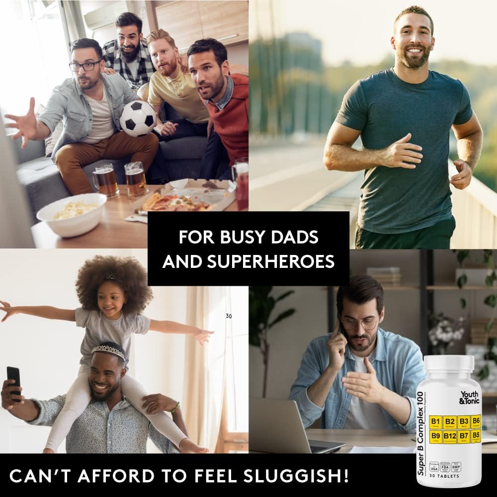 Youth & Tonic Super B Complex: Boost Mental Clarity & Energy Metabolism, Combat Stress & Fatigue - B 100 Vitamin Complex for Nervous System Support