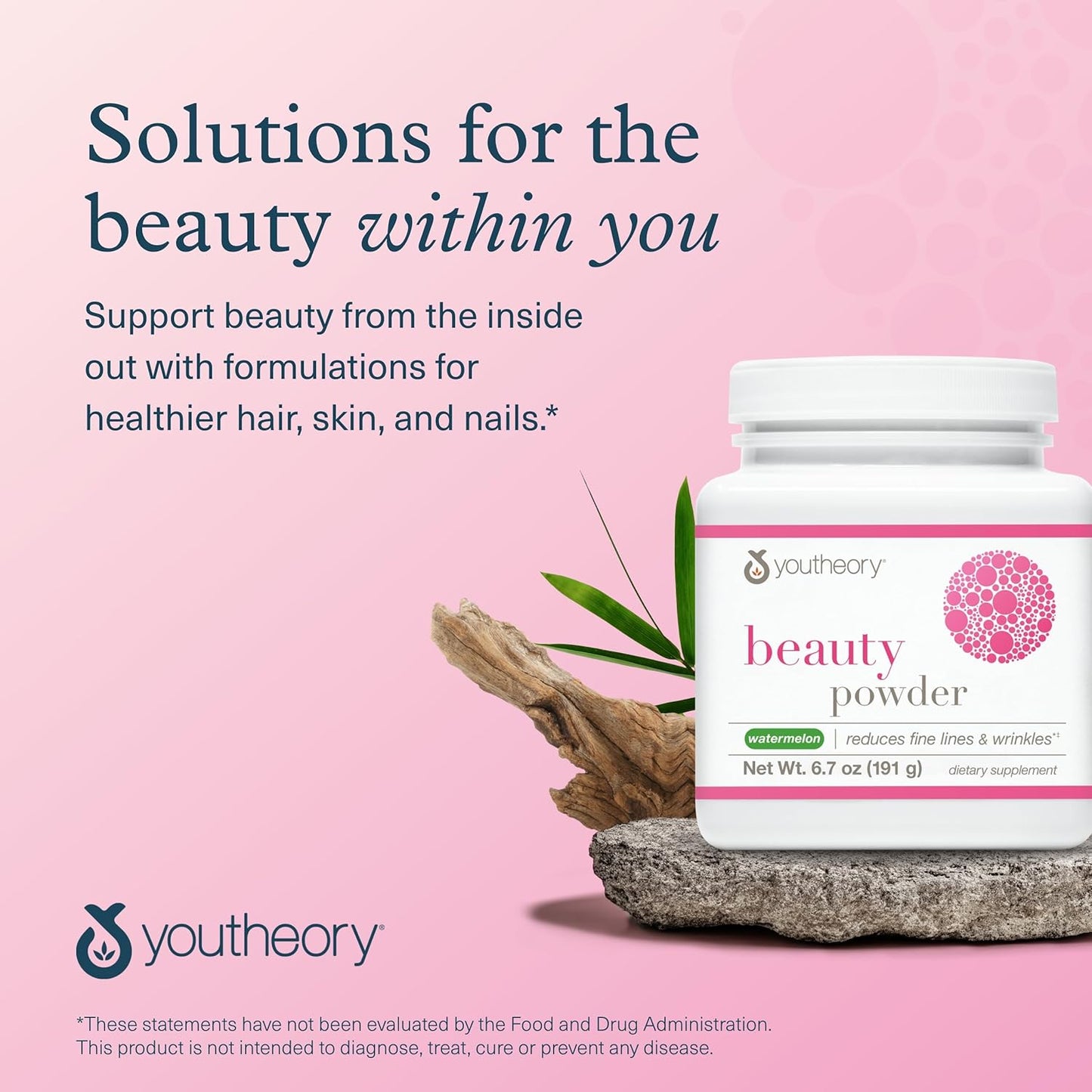 Youtheory Beauty Powder with Collagen Peptides & Hyaluronic Acid for Fine Lines - Watermelon Flavor, 6.7 oz