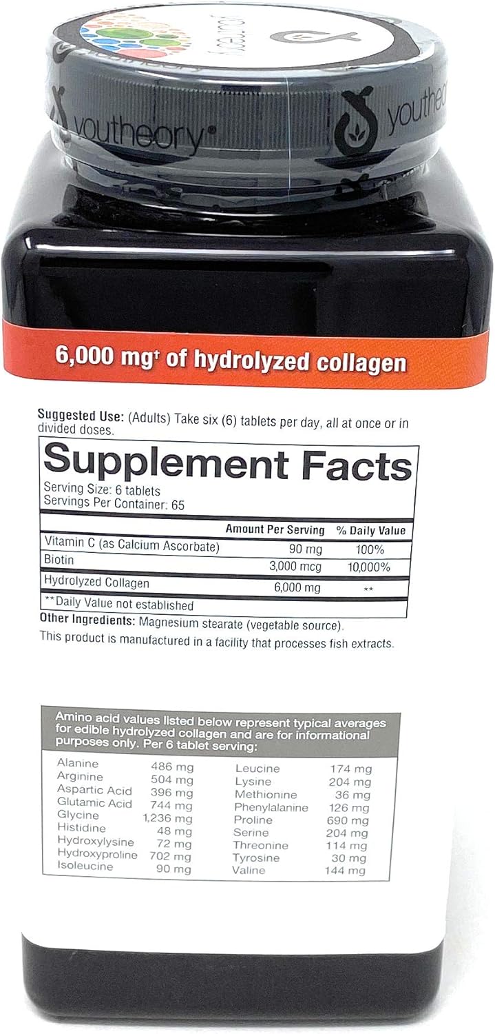 youtheory Collagen Plus Biotin 390 Tablets - Bulk Pack of 5