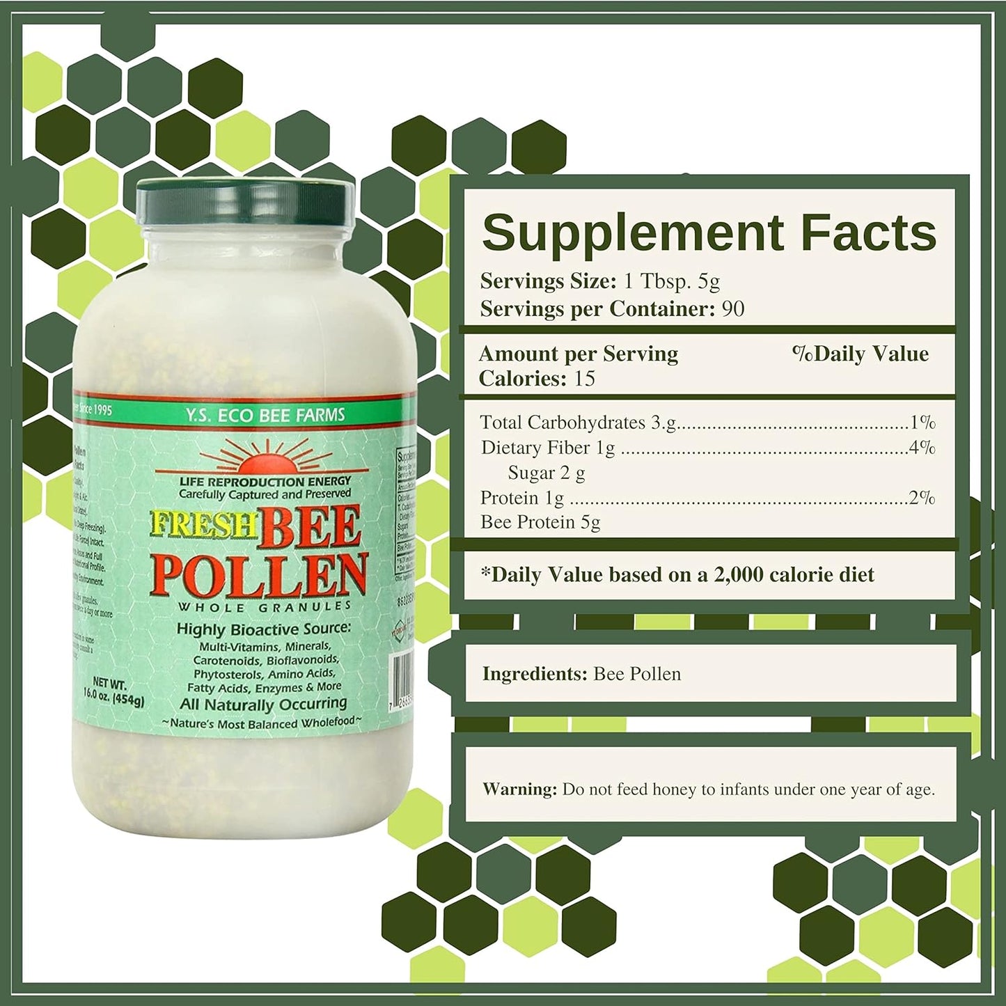 Y.S. Eco Bee Farms Bee Pollen Granules Bundle - 100% Pure - Wild Crafted - Vitamin Supplements - Amino Acids - Gluten-Free - 16 oz - Worldwide
