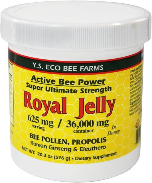 YS Eco Bee Farms Fresh Royal Jelly + Bee Pollen Propolis Ginseng Honey Mix - 36,000mg Y.S. Organic 20.3 oz - High-Quality Bee Product Blend