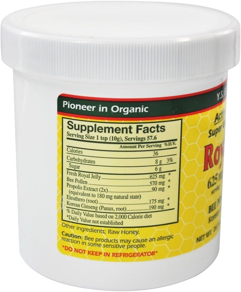 YS Eco Bee Farms Fresh Royal Jelly + Bee Pollen Propolis Ginseng Honey Mix - 36,000mg Y.S. Organic 20.3 oz - High-Quality Bee Product Blend