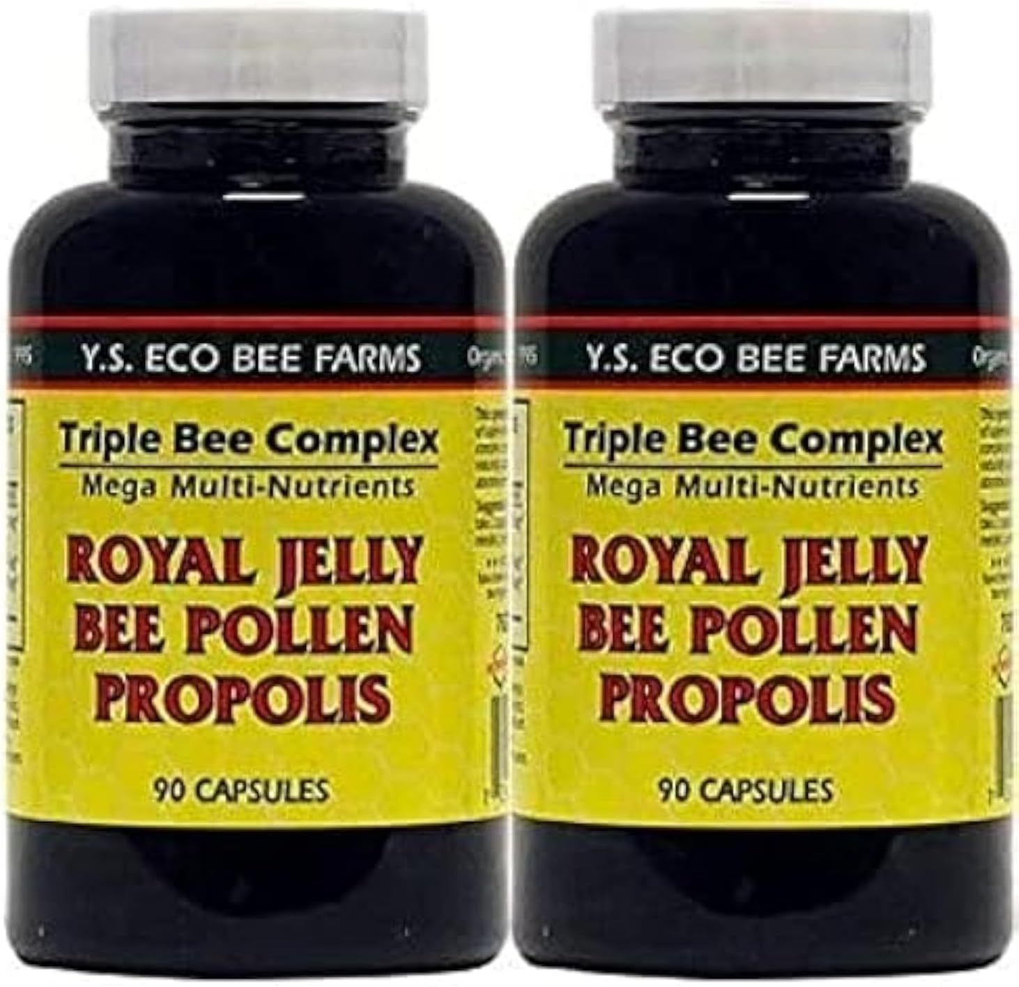 YS Organic Bee Farms Triple Bee Complex - 90 Capsules (2 Pack) with Royal Jelly, Bee Pollen, and Propolis
