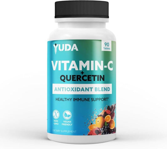 Yuda Super C Vitamin & Quercetin Formula with Elderberry & Rose HIPS - Immune Support Supplement - 1000mg Vitamin C - 90 Tablets