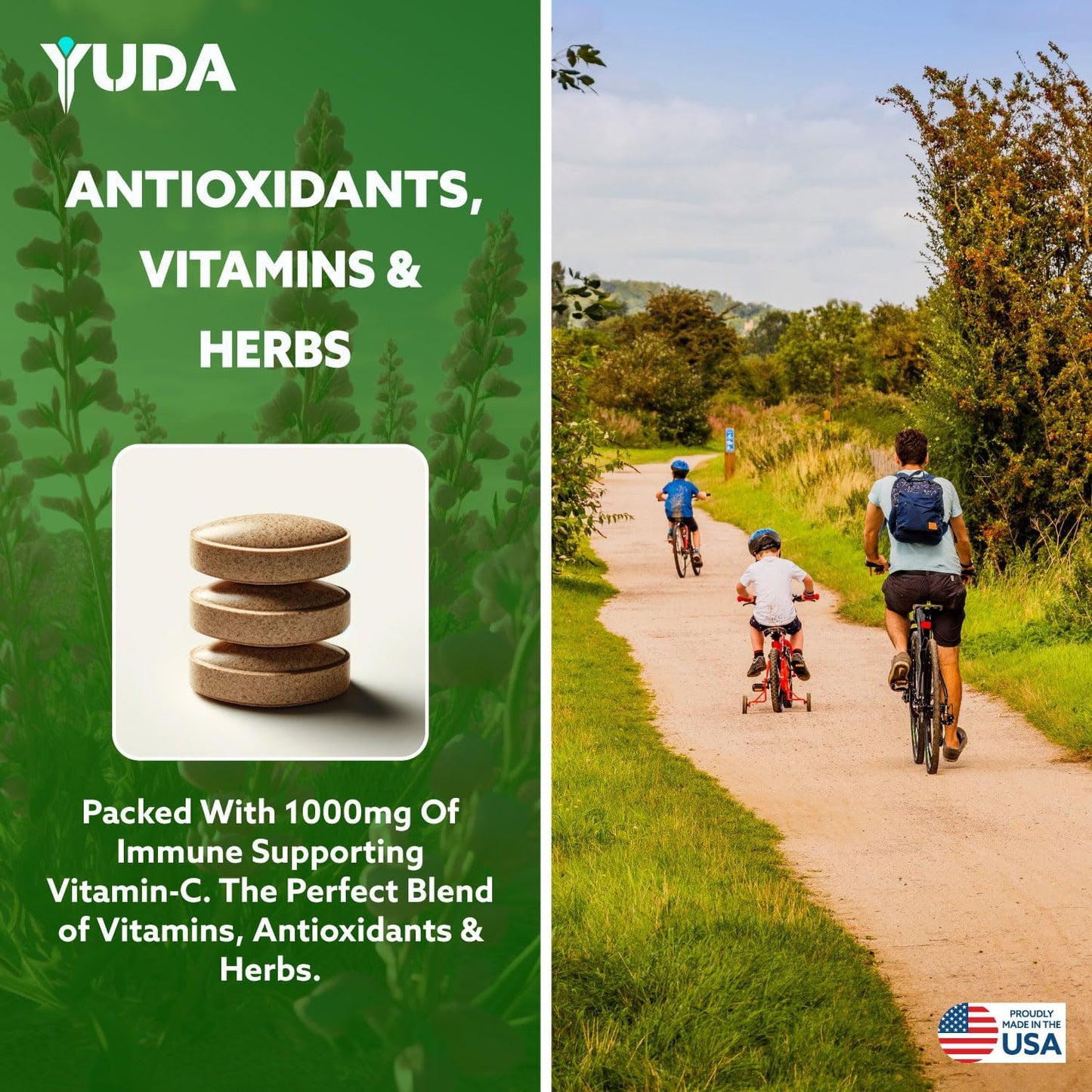 Yuda Super C Vitamin & Quercetin Formula with Elderberry & Rose HIPS - Immune Support Supplement - 1000mg Vitamin C - 90 Tablets