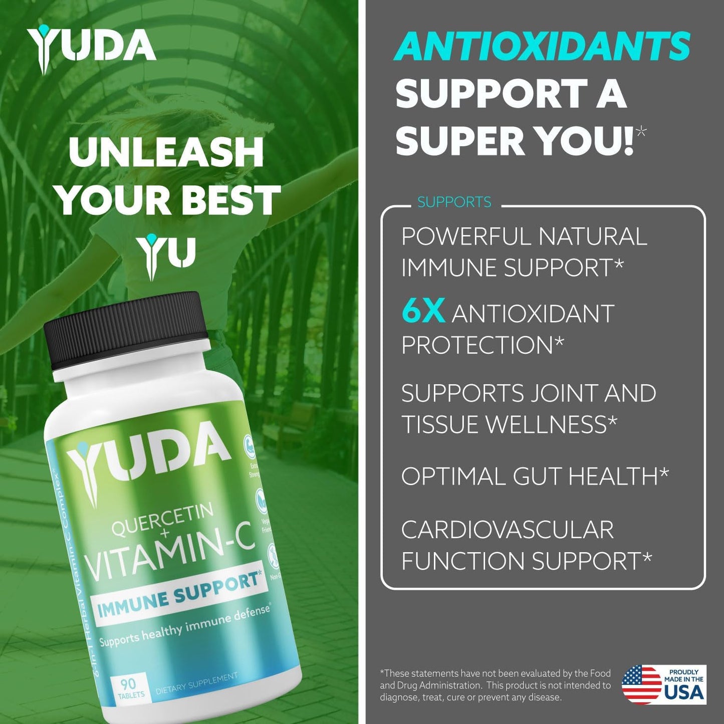 Yuda Super C Vitamin & Quercetin Formula with Elderberry & Rose HIPS - Immune Support Supplement - 1000mg Vitamin C - 90 Tablets