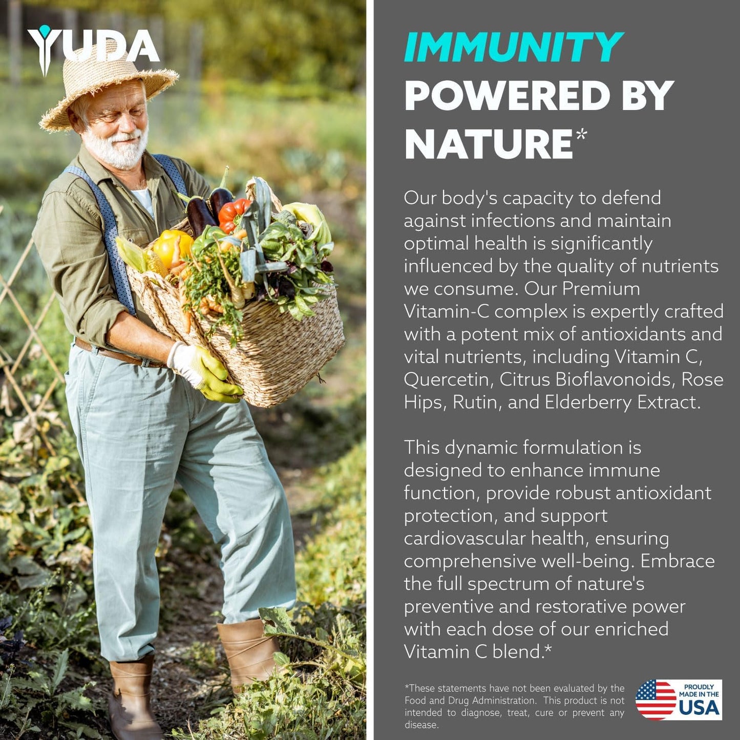 Yuda Super C Vitamin & Quercetin Formula with Elderberry & Rose HIPS - Immune Support Supplement - 1000mg Vitamin C - 90 Tablets