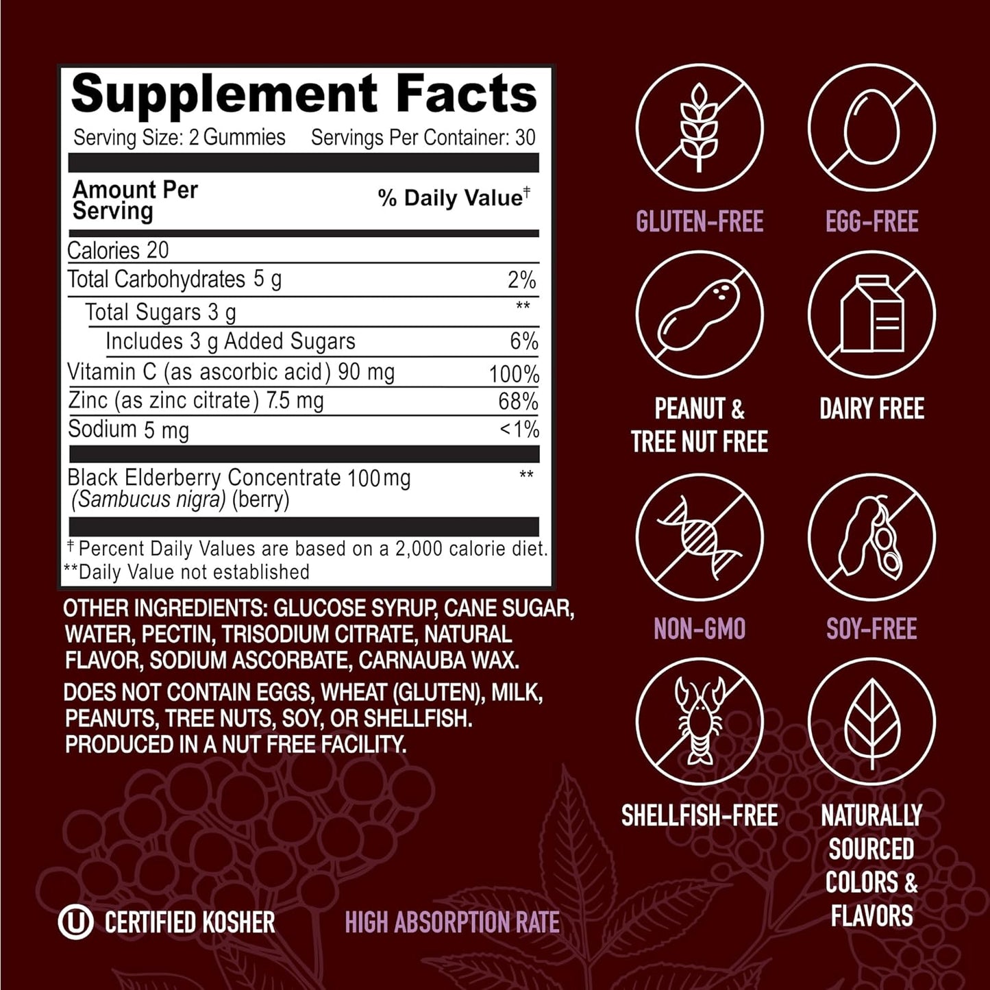YUM-V'S Immune Shield Gummies for Adults with Elderberry, Vitamin C, and Zinc - Berry Flavored Support (60 Count)