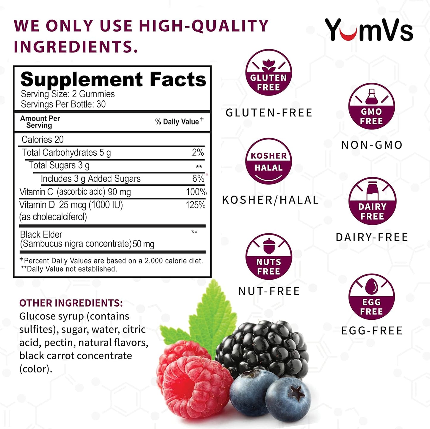 YUM-V'S ImmuniD Elderberry Gummies for Kids - 60 Count, Natural Berry Flavor Chewables with Vitamin C & D for Complete Immune Support