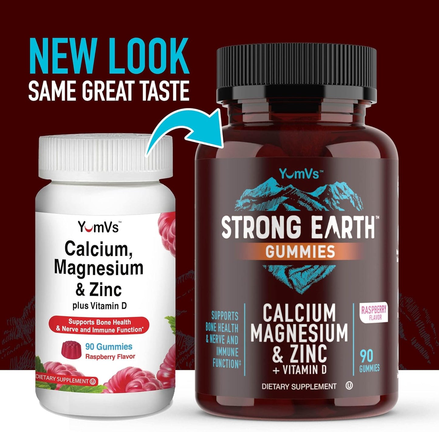 YUM-V'S Strong Earth Calcium, Magnesium, Zinc and Vitamin D Gummies (90 Count) Calcium Gummies with Vitamin D3 + Zinc & Magnesium Supplements, Delicious Bone Health Gummy Supplements
