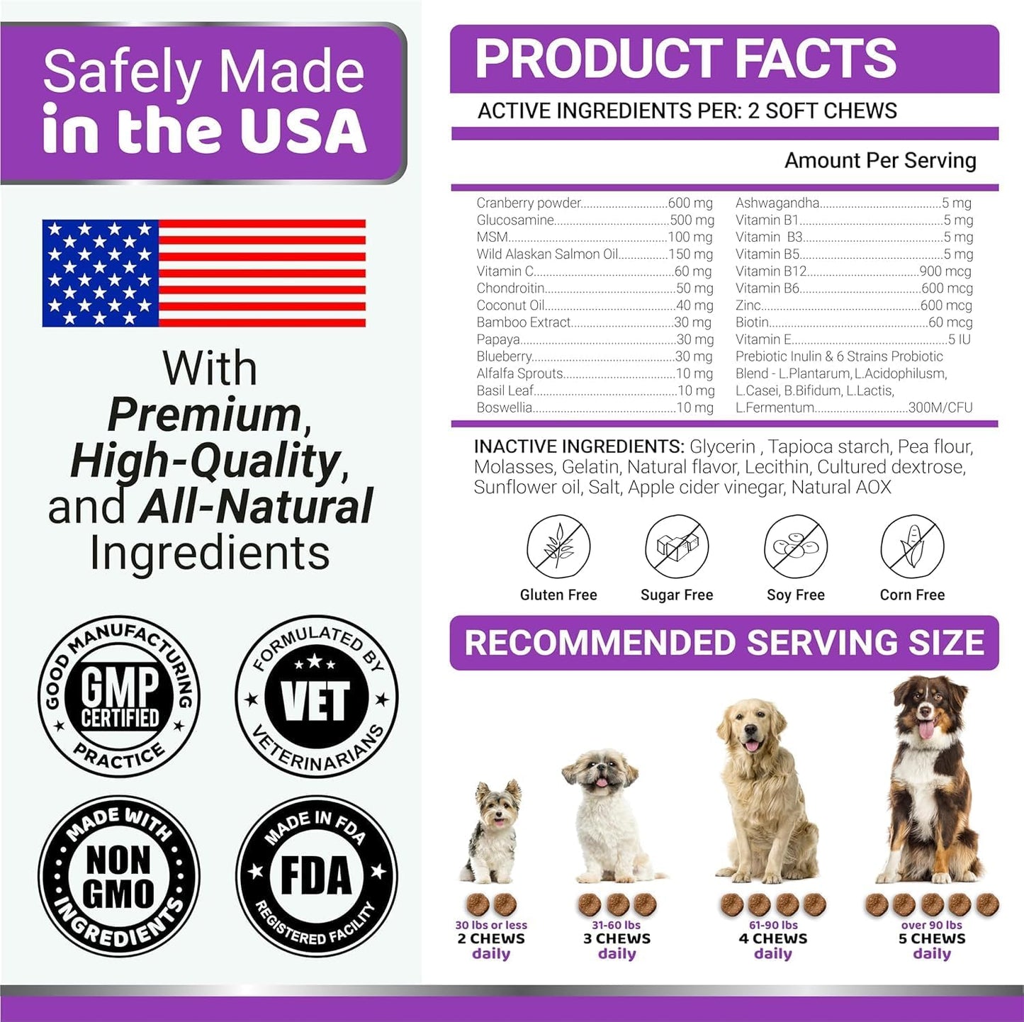 YUMA's Dog Multivitamin Chewable with Glucosamine - 165 Treats - Senior & Puppy Vitamins for Dogs - Hip & Joint Support - Immune Health, Skin, Heart, Digestion - Probiotics Included