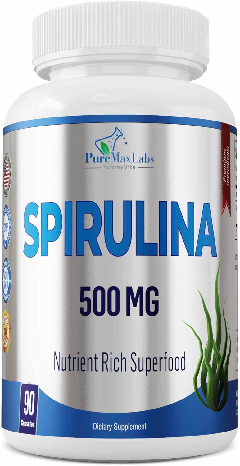 YUMMYVITE Spirulina Capsules - 500mg Nutrient-Rich Superfood with High Antioxidant Content - 90 Count