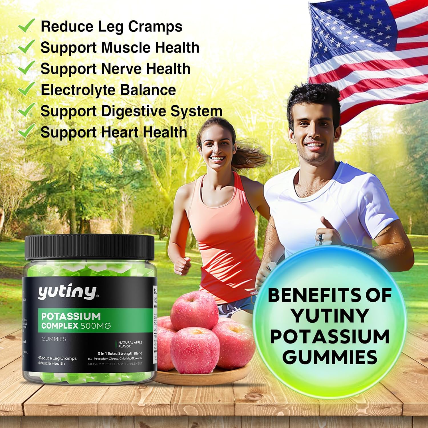 Yutiny 3-in-1 Potassium Complex Gummies 500mg - Potassium Citrate, Chloride, Gluconate - 60 Count